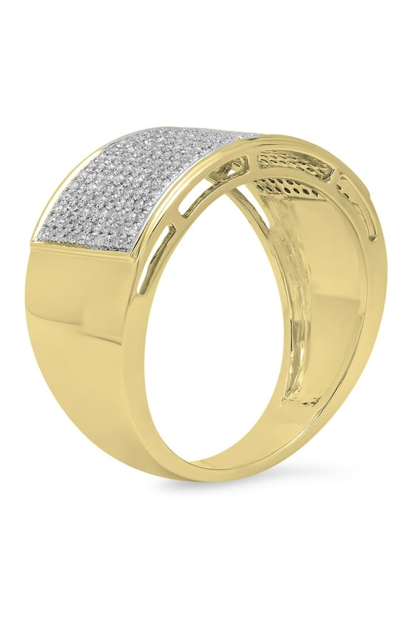Collection 0.70 Carat (ctw) 10K Round Cut White Diamond Men's Hip Hop Pinky Ring 3/4 CT, Yellow Gold, Size 11