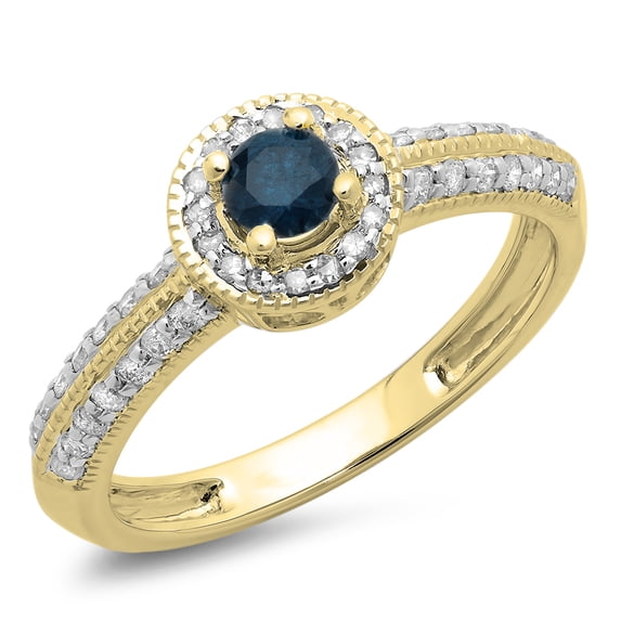 Dazzlingrock Collection 0.70 Carat (ctw) 14K Blue & White Diamond Vintage Halo Engagement Ring 3/4 CT, Yellow Gold, Size 7.5