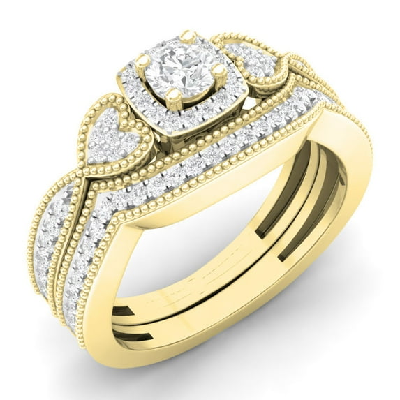 Dazzlingrock Collection 0.70 Carat (ctw) 14K Round Diamond Bridal Vintage Halo Engagement Ring Set 3/4 CT, Yellow Gold, Size 4