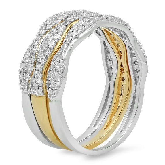 Dazzlingrock Collection 0.70 Carat (ctw) 14K White & Two Tone White Diamond Wedding Stackable 3 Pcs Band, Yellow Gold, Size 9.5