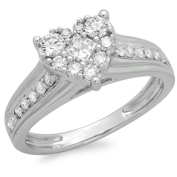 Dazzlingrock Collection 0.70 Carat (ctw) 18K Diamond Bridal Heart Shaped Promise Engagement Ring 3/4 CT, White Gold, Size 9
