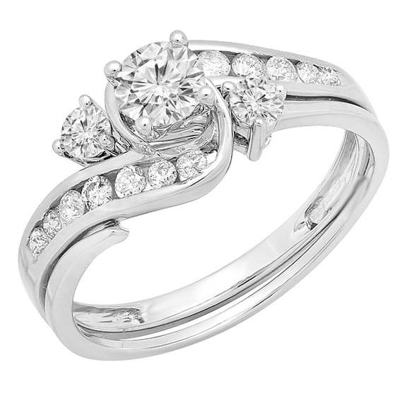 Dazzlingrock Collection 0.73 Carat (ctw) 10K Gold Round Diamond Swirl Engagement Ring Set for Her 3/4 CT | 10K White Gold