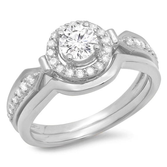 Dazzlingrock Collection 0.75 Carat (Ctw) 14K Round Diamond Ladies Bridal Halo Engagement Ring Set 3/4 CT, White Gold, Size 10