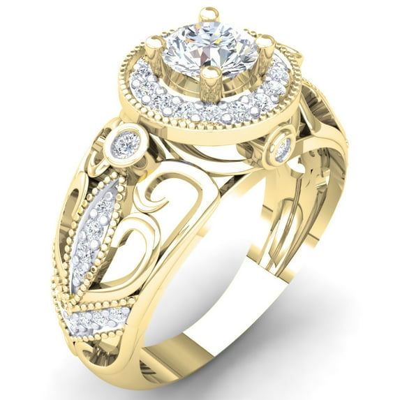 Dazzlingrock Collection 0.75 Carat (Ctw) 14K Round White Diamond Bridal Halo Style Engagement Ring 3/4 CT, Yellow Gold, Size 6.5