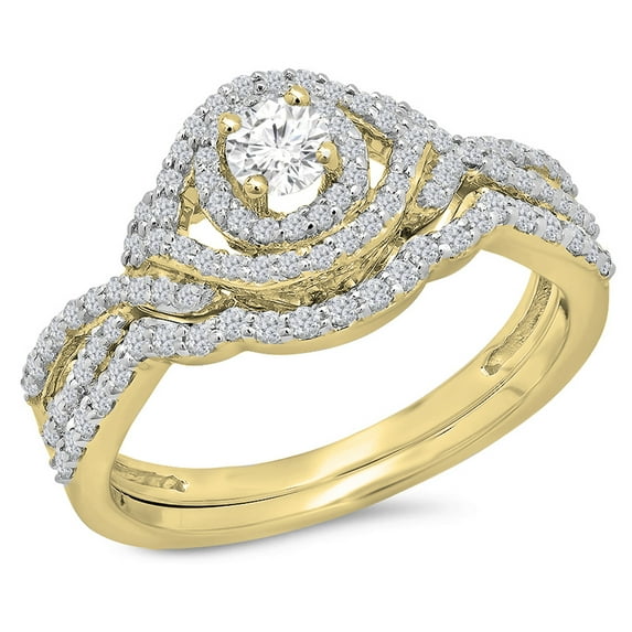 Dazzlingrock Collection 0.75 Carat (Ctw) 14K White Diamond Ladies Bridal Halo Engagement Ring Set 3/4 CT, Yellow Gold, Size 9