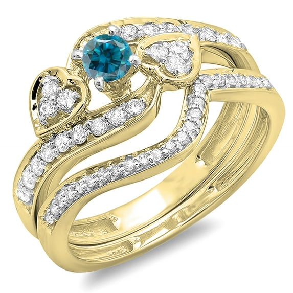 Dazzlingrock Collection 0.75 Carat (ctw) 10K Blue & White Diamond Engagement Ring 3 Piece Set 3/4 CT, Yellow Gold, Size 6.5