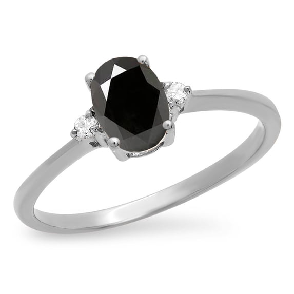 Dazzlingrock Collection 0.75 Carat (ctw) 10K Oval & Round Black & White Diamond Promise Ring 3/4 CT, White Gold, Size 10