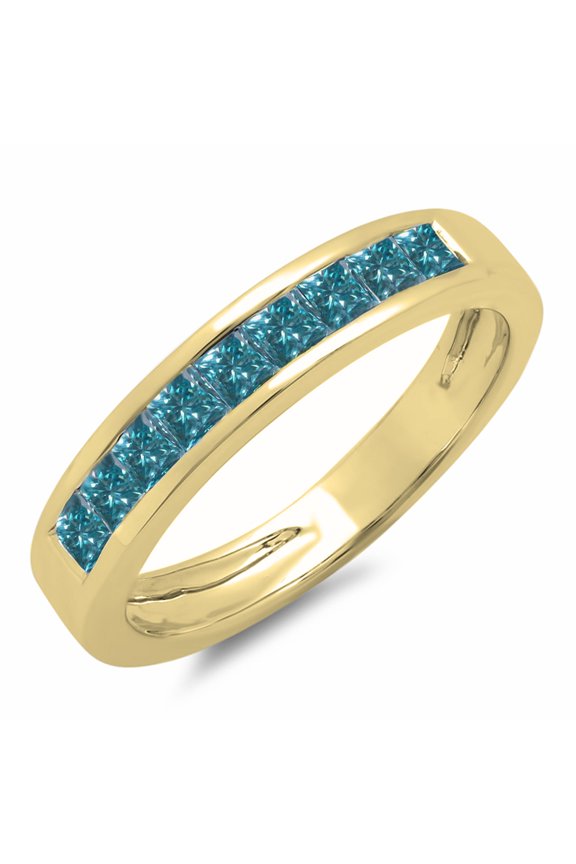 Collection 0.75 Carat (ctw) 10K Princess Blue Diamond Wedding Stackable Ring 3/4 CT, Yellow Gold, Size 7.5