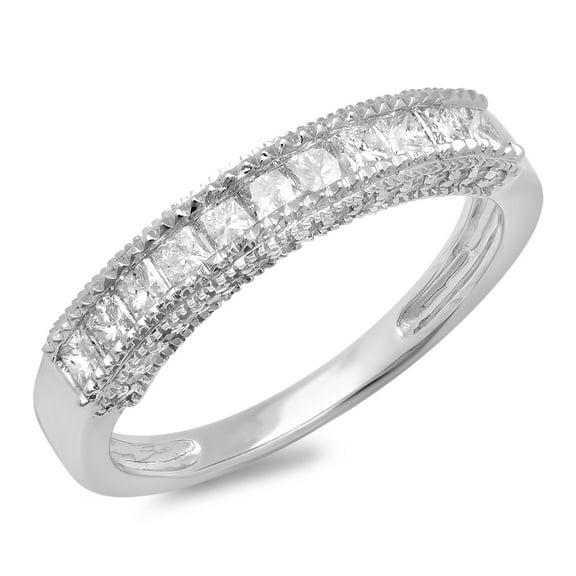 Dazzlingrock Collection 0.75 Carat (ctw) 10K Princess & Round Diamond Wedding Band Stackable Ring 3/4 CT, White Gold, Size 4