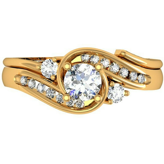 Dazzlingrock Collection 0.75 Carat (ctw) 10K Round Cut Diamond Ladies Swirl Bridal Engagement Ring With Matching Band Set 3/4 CT, Yellow Gold, Size 5