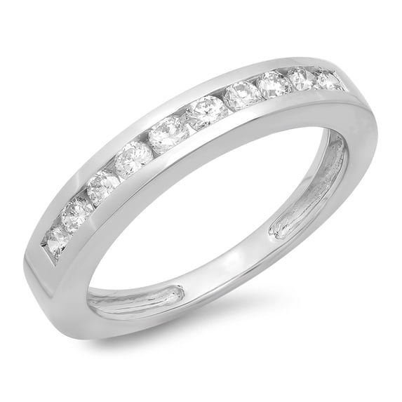 Dazzlingrock Collection 0.75 Carat (ctw) 10K Round White Cubic Zirconia Ladies Wedding Band 3/4 CT, White Gold, Size 8