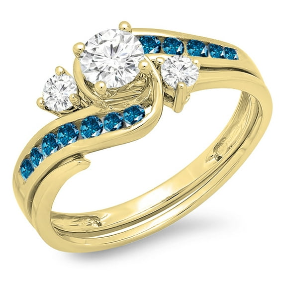 Dazzlingrock Collection 0.75 Carat (ctw) 10K White & Blue Diamond Swirl Bridal Engagement Ring Set 3/4 CT, Yellow Gold, Size 7.5