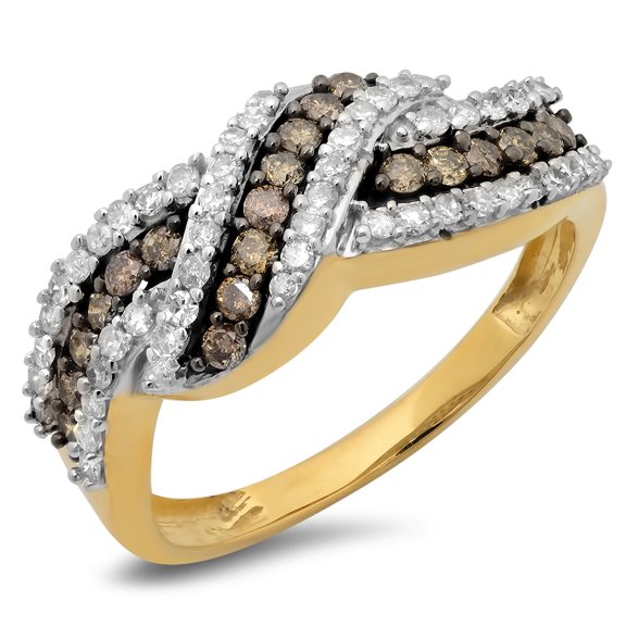 Dazzlingrock Collection 0.75 Carat (ctw) 10K White & Champagne Diamond Ladies Swirl Right Hand Band 3/4 CT, Yellow Gold, Size 8