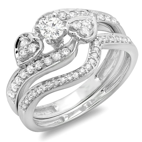 Dazzlingrock Collection 0.75 Carat (ctw) 10k Round Diamond Ladies Bridal Engagement Ring With Two Wedding Bands 3 Piece Set 3/4 CT, White Gold