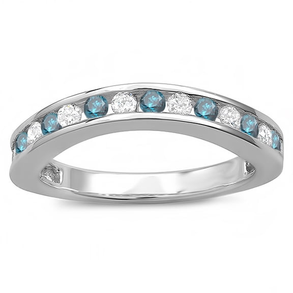 Dazzlingrock Collection 0.75 Carat (ctw) 10k Round White And Blue Diamond Curved Guard Bridal Wedding Band, White Gold, Size 9
