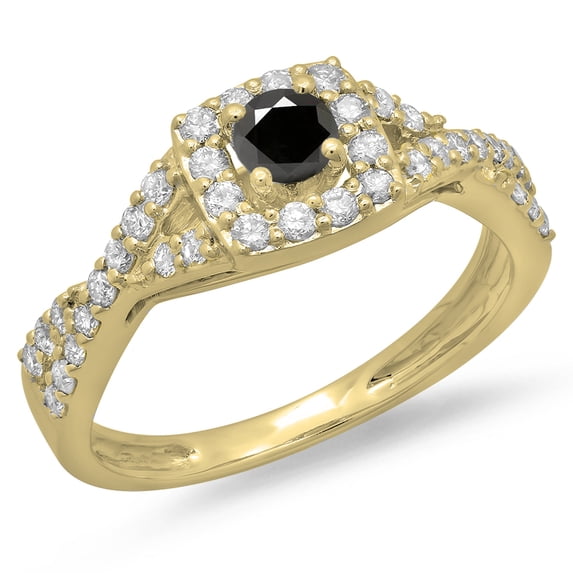 Dazzlingrock Collection 0.75 Carat (ctw) 14K Black And White Diamond Bridal Split Shank Halo Ring 3/4 CT, Yellow Gold, Size 6
