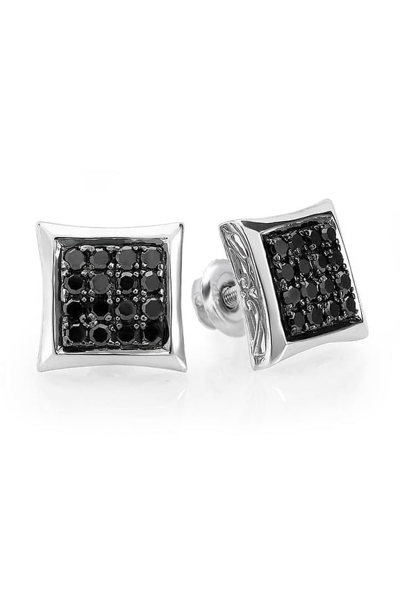 Collection 0.75 Carat (ctw) 14K Black Round Diamond Micro Pave Setting Kite Shape Stud Earrings 3/4 CT, White Gold