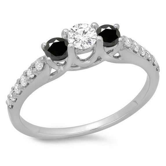 Dazzlingrock Collection 0.75 Carat (ctw) 14K Black & White Diamond Bridal 3 Stone Engagement Ring 3/4 CT, White Gold, Size 5.5
