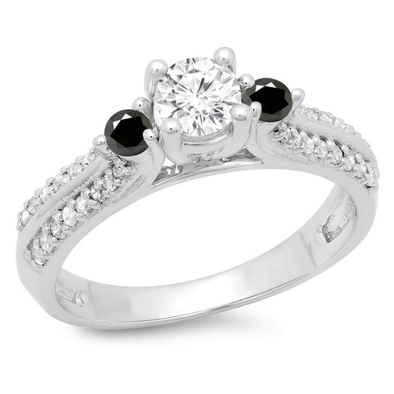 Dazzlingrock Collection 0.75 Carat (ctw) 14K Black & White Diamond Bridal 3 Stone Engagement Ring 3/4 CT, White Gold, Size 5