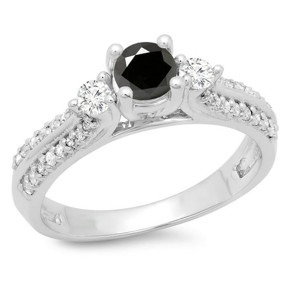 Dazzlingrock Collection 0.75 Carat (ctw) 14K Black & White Diamond Bridal 3 Stone Engagement Ring 3/4 CT, White Gold, Size 9.5