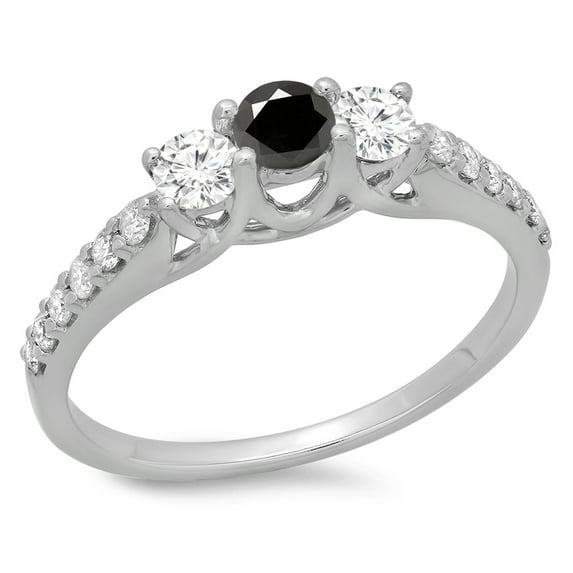 Dazzlingrock Collection 0.75 Carat (ctw) 14K Black & White Diamond Bridal 3 Stone Engagement Ring 3/4 CT, White Gold, Size 9