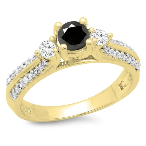 Dazzlingrock Collection 0.75 Carat (ctw) 14K Black & White Diamond Bridal 3 Stone Engagement Ring 3/4 CT, Yellow Gold, Size 5