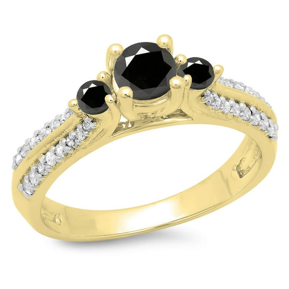 Dazzlingrock Collection 0.75 Carat (ctw) 14K Black & White Diamond Bridal 3 Stone Engagement Ring 3/4 CT, Yellow Gold, Size 8.5