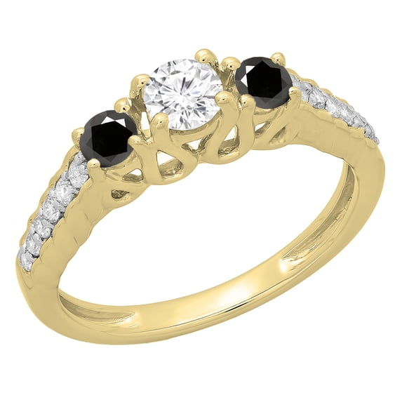 Dazzlingrock Collection 0.75 Carat (ctw) 14K Black & White Diamond Bridal 3 Stone Engagement Ring 3/4 CT, Yellow Gold, Size 9