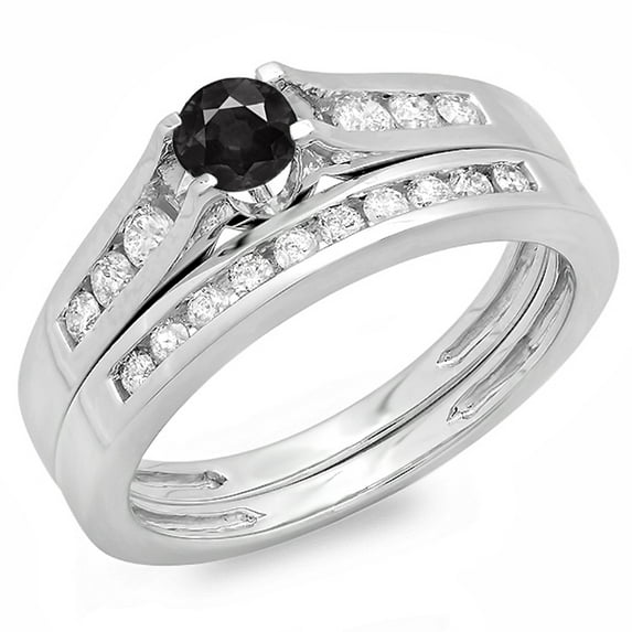 Dazzlingrock Collection 0.75 Carat (ctw) 14K Black & White Diamond Bridal Engagement Ring Band Set 3/4 CT, White Gold, Size 5.5