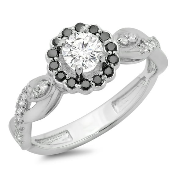 Dazzlingrock Collection 0.75 Carat (ctw) 14K Black & White Diamond Bridal Halo Engagement Ring 3/4 CT, White Gold, Size 5