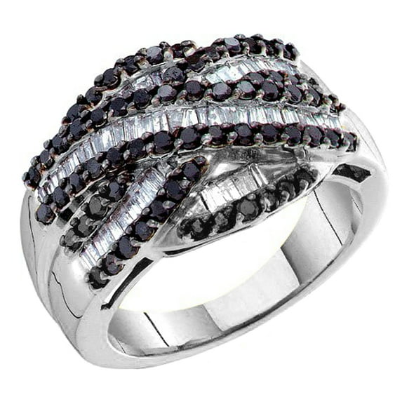 Dazzlingrock Collection 0.75 Carat (ctw) 14K Black & White Diamond Ladies Right Hand Band 3/4 CT, White Gold, Size 8.5