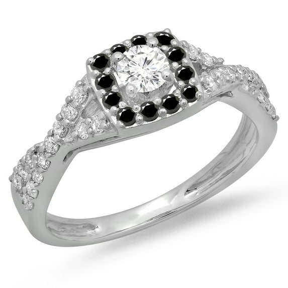 Dazzlingrock Collection 0.75 Carat (ctw) 14K Black & White Diamond Swirl Halo Engagement Ring 3/4 CT, White Gold, Size 9.5
