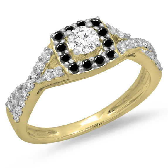 Dazzlingrock Collection 0.75 Carat (ctw) 14K Black & White Diamond Swirl Halo Engagement Ring 3/4 CT, Yellow Gold, Size 7