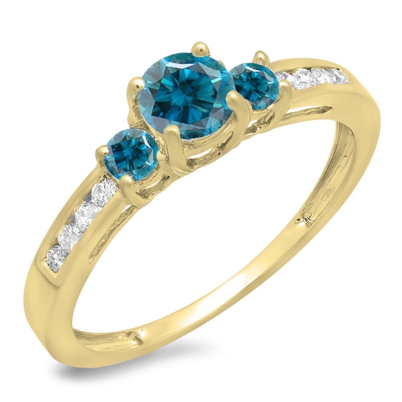 Dazzlingrock Collection 0.75 Carat (ctw) 14K Blue & White Diamond Bridal 3 Stone Engagement Ring 3/4 CT, Yellow Gold, Size 5.5