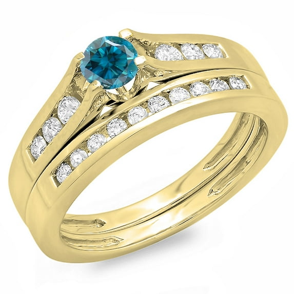Dazzlingrock Collection 0.75 Carat (ctw) 14K Blue & White Diamond Bridal Engagement Ring Band Set 3/4 CT, Yellow Gold, Size 4.5