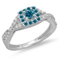 thumbnail image 1 of Dazzlingrock Collection 0.75 Carat (ctw) 14K Blue & White Diamond Swirl Halo Engagement Ring 3/4 CT, White Gold, Size 5.5, 1 of 1