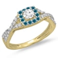 thumbnail image 1 of Dazzlingrock Collection 0.75 Carat (ctw) 14K Blue & White Diamond Swirl Halo Engagement Ring 3/4 CT, Yellow Gold, Size 8.5, 1 of 1