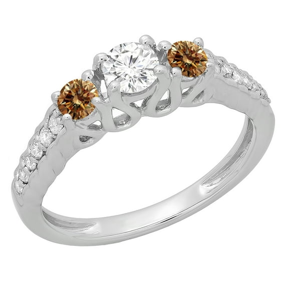 Dazzlingrock Collection 0.75 Carat (ctw) 14K Champagne & White Diamond 3 Stone Engagement Ring 3/4 CT, White Gold, Size 7