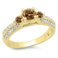 thumbnail image 1 of Dazzlingrock Collection 0.75 Carat (ctw) 14K Champagne & White Diamond 3 Stone Engagement Ring 3/4 CT, Yellow Gold, Size 4.5, 1 of 1