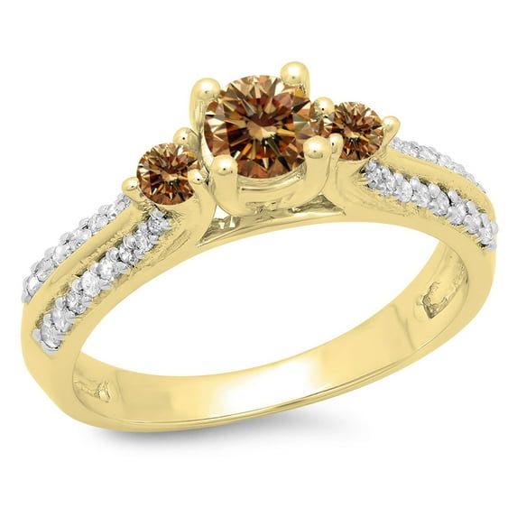 Dazzlingrock Collection 0.75 Carat (ctw) 14K Champagne & White Diamond 3 Stone Engagement Ring 3/4 CT, Yellow Gold, Size 4.5