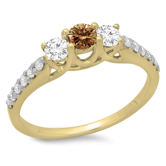Dazzlingrock Collection 0.75 Carat (ctw) 14K Champagne & White Diamond 3 Stone Engagement Ring 3/4 CT, Yellow Gold, Size 8