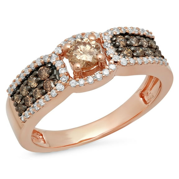Dazzlingrock Collection 0.75 Carat (ctw) 14K Champagne & White Diamond Bridal Engagement Ring 3/4 CT, Rose Gold, Size 6.5