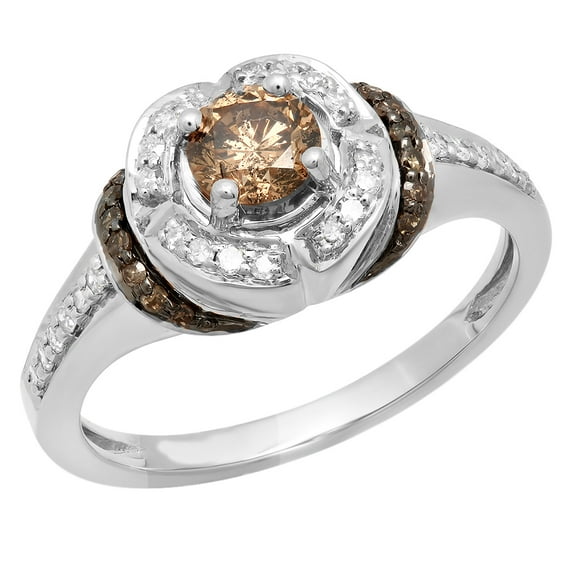 Dazzlingrock Collection 0.75 Carat (ctw) 14K Champagne & White Diamond Bridal Engagement Ring 3/4 CT, White Gold, Size 5.5