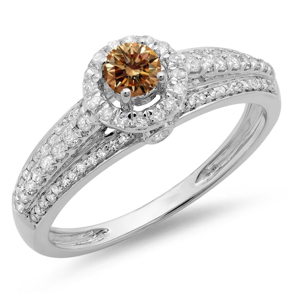 Dazzlingrock Collection 0.75 Carat (ctw) 14K Champagne & White Diamond Bridal Halo Engagement Ring 3/4 CT, White Gold, Size 7