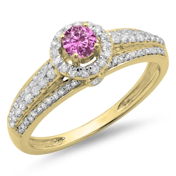 Dazzlingrock Collection 0.75 Carat (ctw) 14K Pink Sapphire & White Diamond Halo Engagement Ring 3/4 CT, Yellow Gold, Size 9