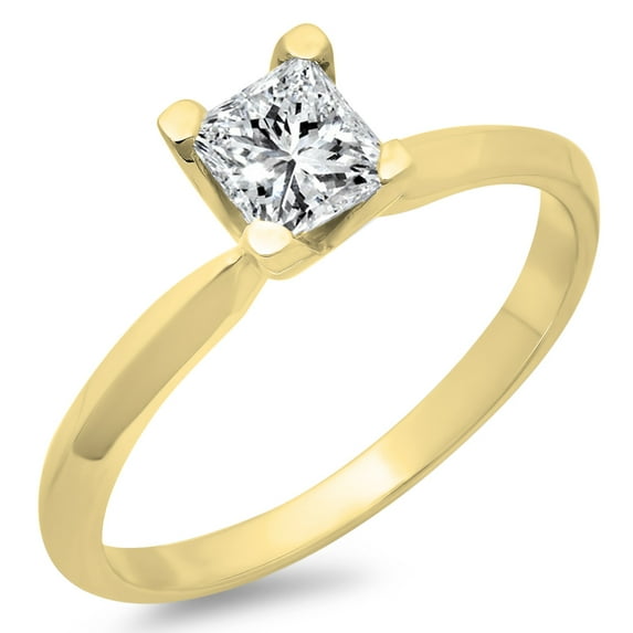 Dazzlingrock Collection 0.75 Carat (ctw) 14K Princess Cut Diamond Bridal Solitaire Engagement Ring 3/4 CT, Yellow Gold, Size 6