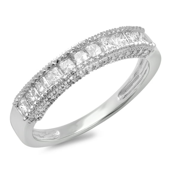 Dazzlingrock Collection 0.75 Carat (ctw) 14K Princess & Round Diamond Ladies Anniversary Wedding Matching Band Stackable Ring 3/4 CT, White Gold, Size 5.5