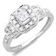 thumbnail image 1 of Dazzlingrock Collection 0.75 Carat (ctw) 14K Round & Baguette Diamond Engagement Bridal Ring 3/4 CT, White Gold, Size 7, 1 of 1