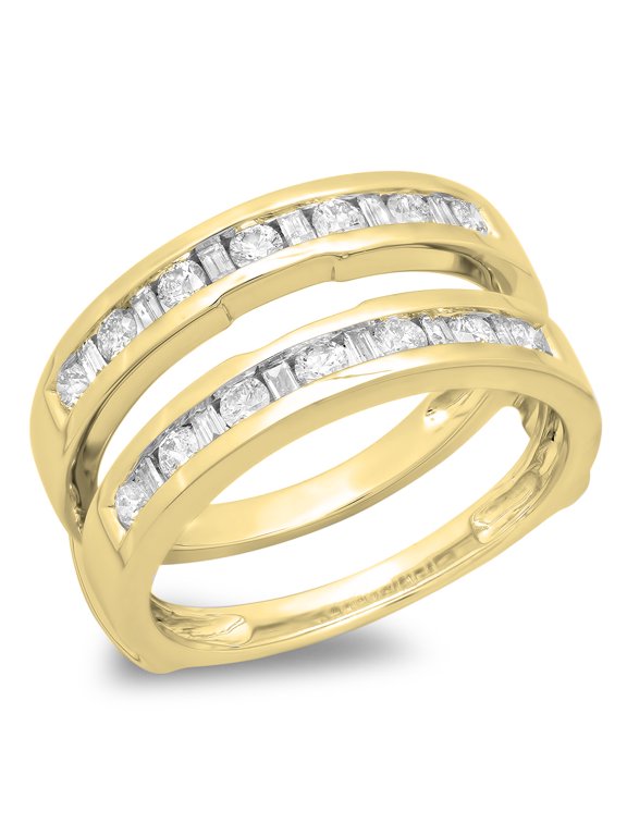 Collection 0.75 Carat (ctw) 14K Round & Baguette Diamond Ladies Wedding Double Ring 3/4 CT, Yellow Gold, Size 4