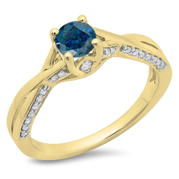 Dazzlingrock Collection 0.75 Carat (ctw) 14K Round Cut Blue & White Diamond Swirl Engagement Ring 3/4 CT, Yellow Gold, Size 9